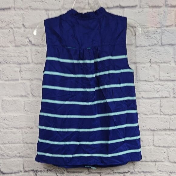 Tommy Hilfiger Royal Blue Striped Sleeveless Blouse Button Down Satin Sheen Top - Picture 8 of 9